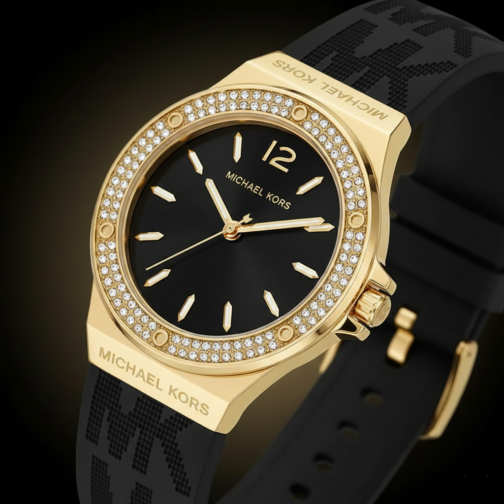 Michael Kors Lennox MK7281 37mm Women's Quartz Watch – Black with Black Silicone Strap