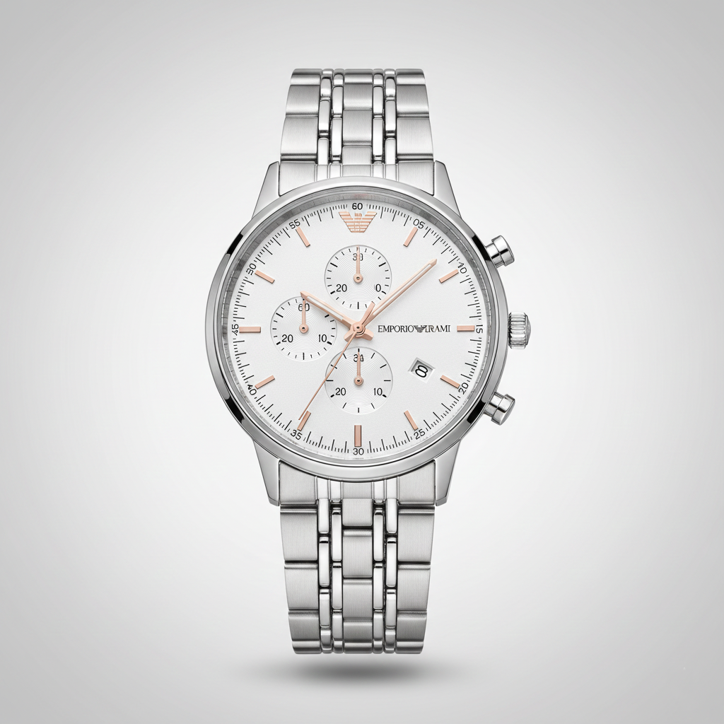 Emporio Armani Gianni AR1933 43mm Men's Chronograph Watch – Silver & Silver-Tone Stainless Steel Bracelet