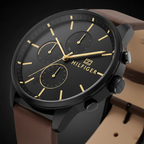 Tommy Hilfiger Chase 1791977 44mm Men's Multi-Function Watch – Black & Brown Genuine Leather Strap