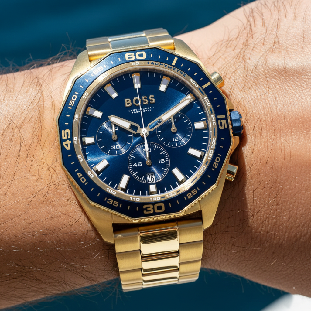 Hugo Boss Energy 1513973 44mm Men’s Chronograph Watch – Blue Dial & Gold-tone Link Bracelet