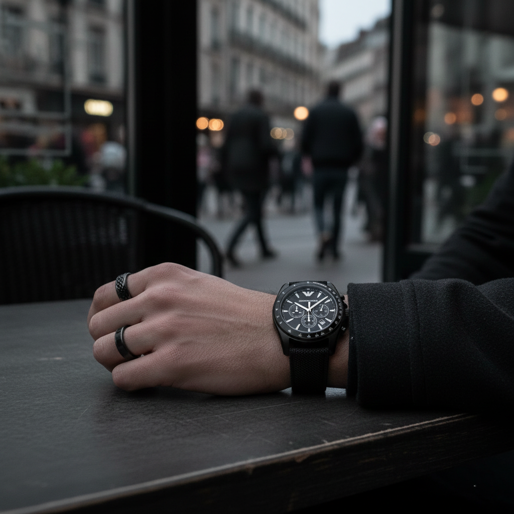 Emporio Armani Sigma AR6131 43mm Men's Chronograph Watch – Black & Black Textile Strap