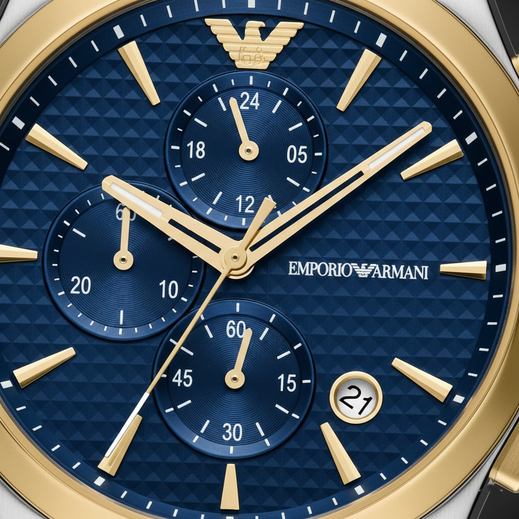 Emporio Armani Paolo AR11579 43mm Men's Chronograph Watch – Blue Textured & Two-Tone Stainless Steel Bracelet