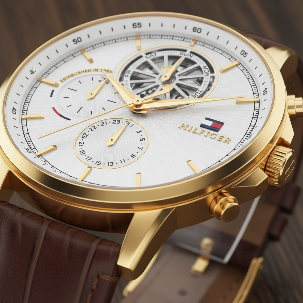 Tommy Hilfiger Signature 1710631 Men's Multi-Function Watch – Silver & Brown Genuine Leather Strap