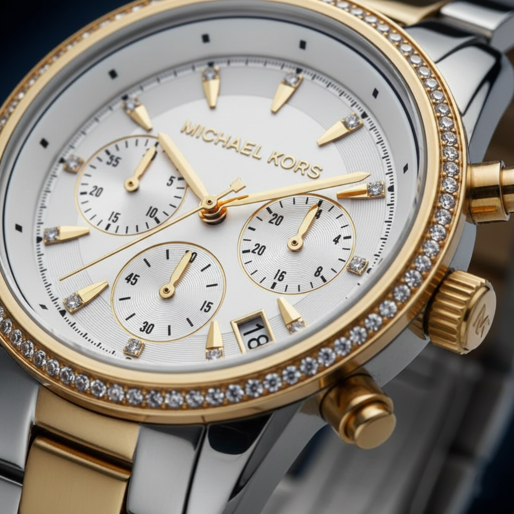 Michael Kors Ritz MK6474 37mm Women's Quartz Watch – White with Two-Tone Stainless Steel Bracelet