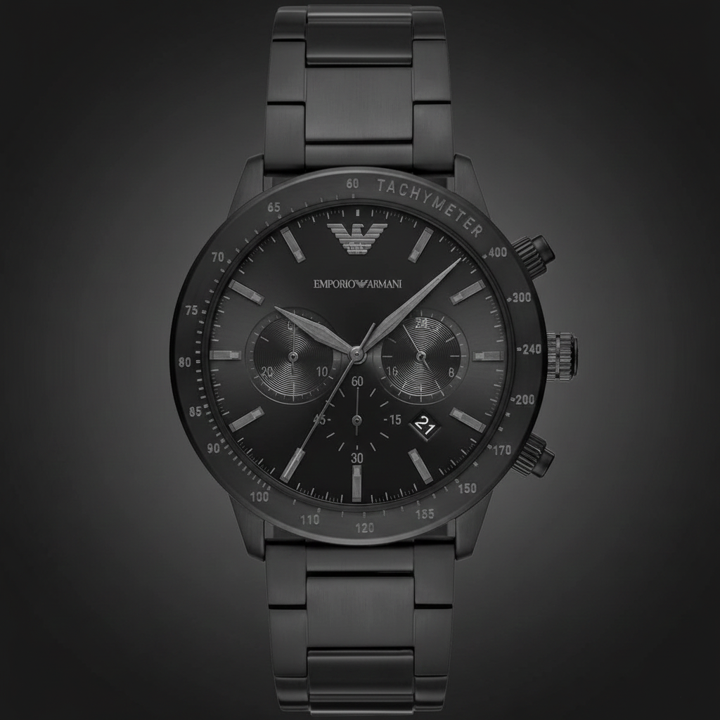 Emporio Armani Mario AR11242 43mm Men's Chronograph Watch – Black & Black Stainless Steel Bracelet