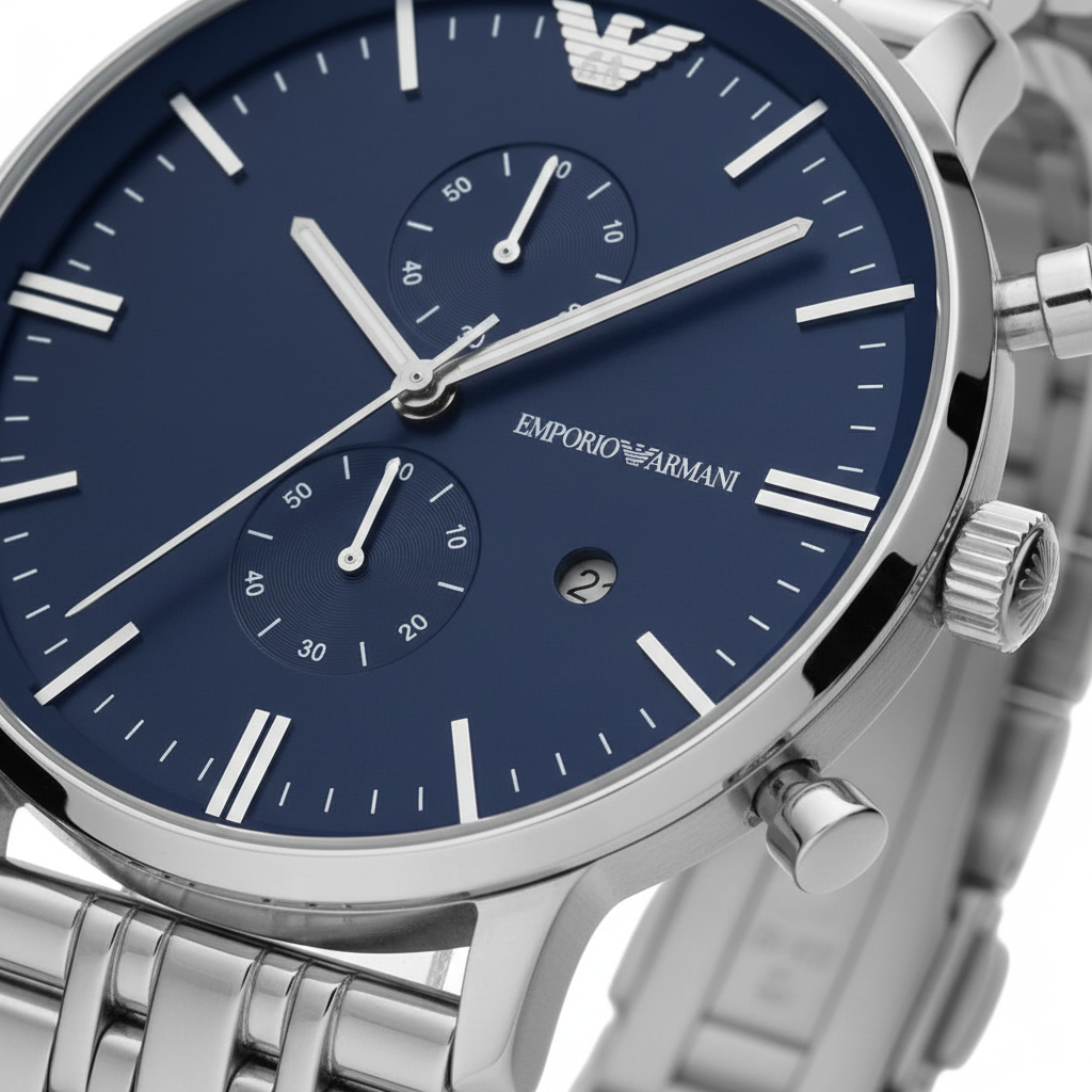 Emporio Armani Gianni AR1648 43mm Men's Quartz Watch – Blue & Blue Stainless Steel Bracelet