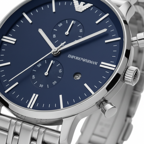 Emporio Armani Gianni AR1648 43mm Men's Quartz Watch – Blue & Blue Stainless Steel Bracelet