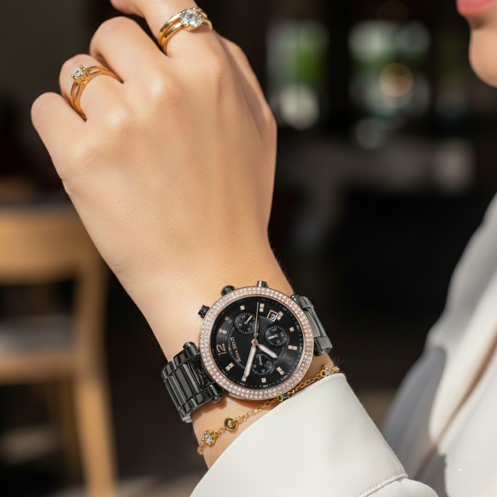 Michael Kors Parker MK5885 39mm Women's Chronograph Watch – Black with Black Stainless Steel Bracelet