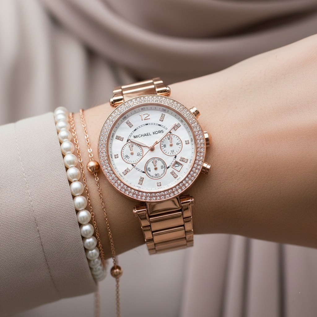 Michael Kors Parker MK5491 39mm Women's Chronograph Watch – Mother Of Pearl with Rose Gold Stainless Steel Bracelet