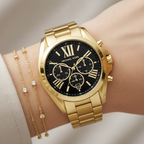 Michael Kors Bradshaw MK5739 43mm Women's Chronograph Watch – Black with Gold Stainless Steel Bracelet