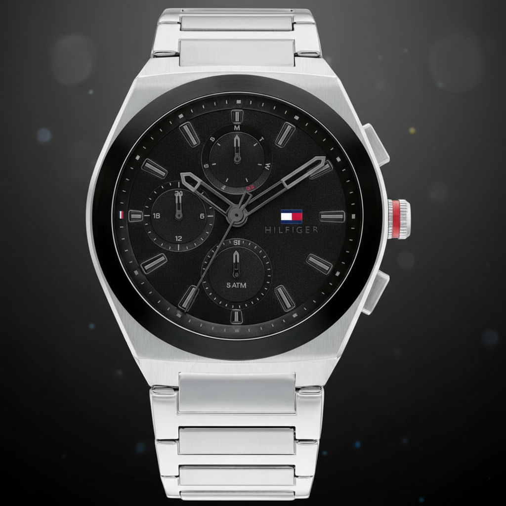 Tommy Hilfiger Connor 1791897 44mm Men's Multi-Function Watch – Black & Silver Stainless Steel Bracelet