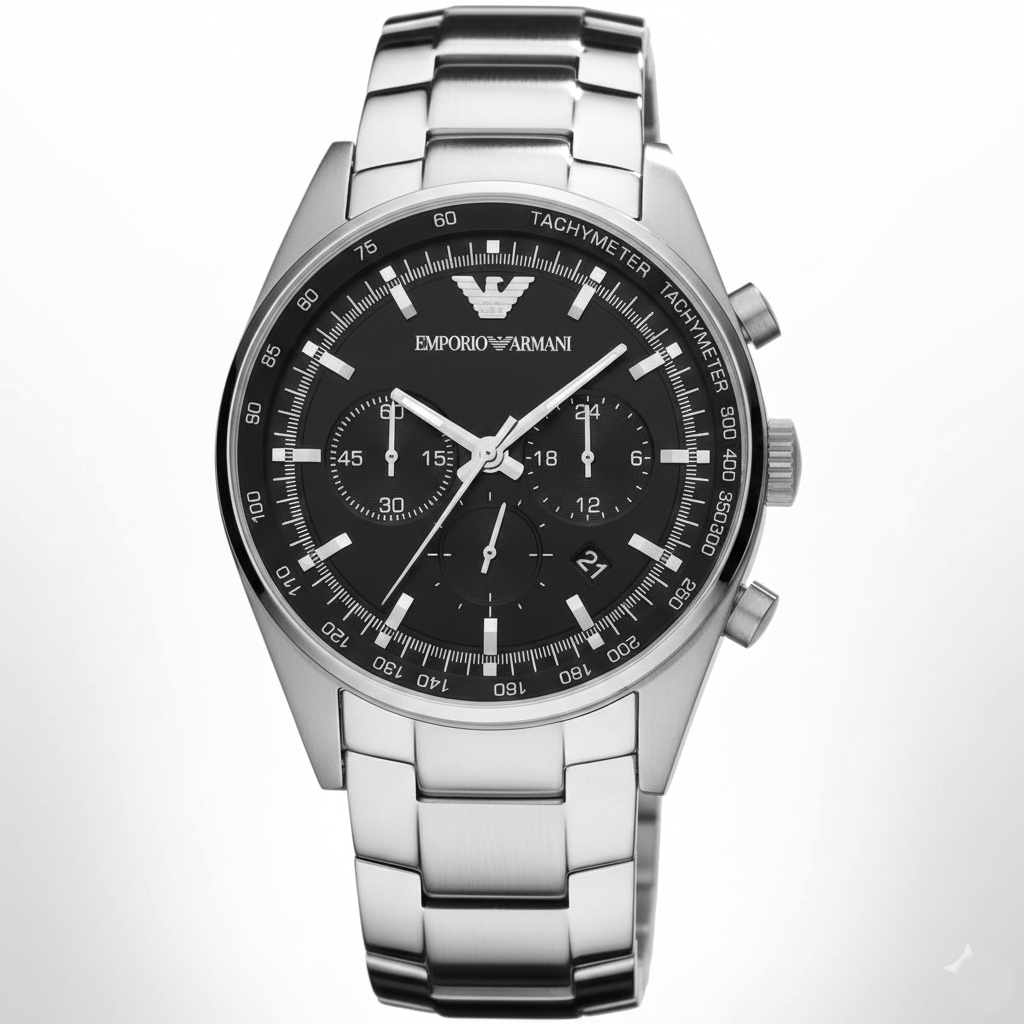 Emporio Armani Tazio AR5980 46mm Men's Chronograph Watch – Black & Black Stainless Steel Bracelet