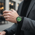 Emporio Armani Diver AR11463 43mm Men's Chronograph Watch – Green Sunray & Green Silicone Strap