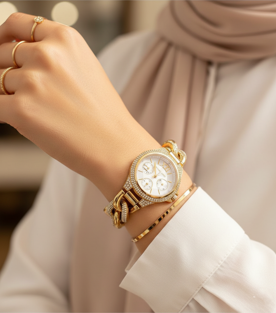 Michael Kors Mini Camille MK6842 33mm Women's Quartz Watch – Gold with Gold Chain-Link Bracelet
