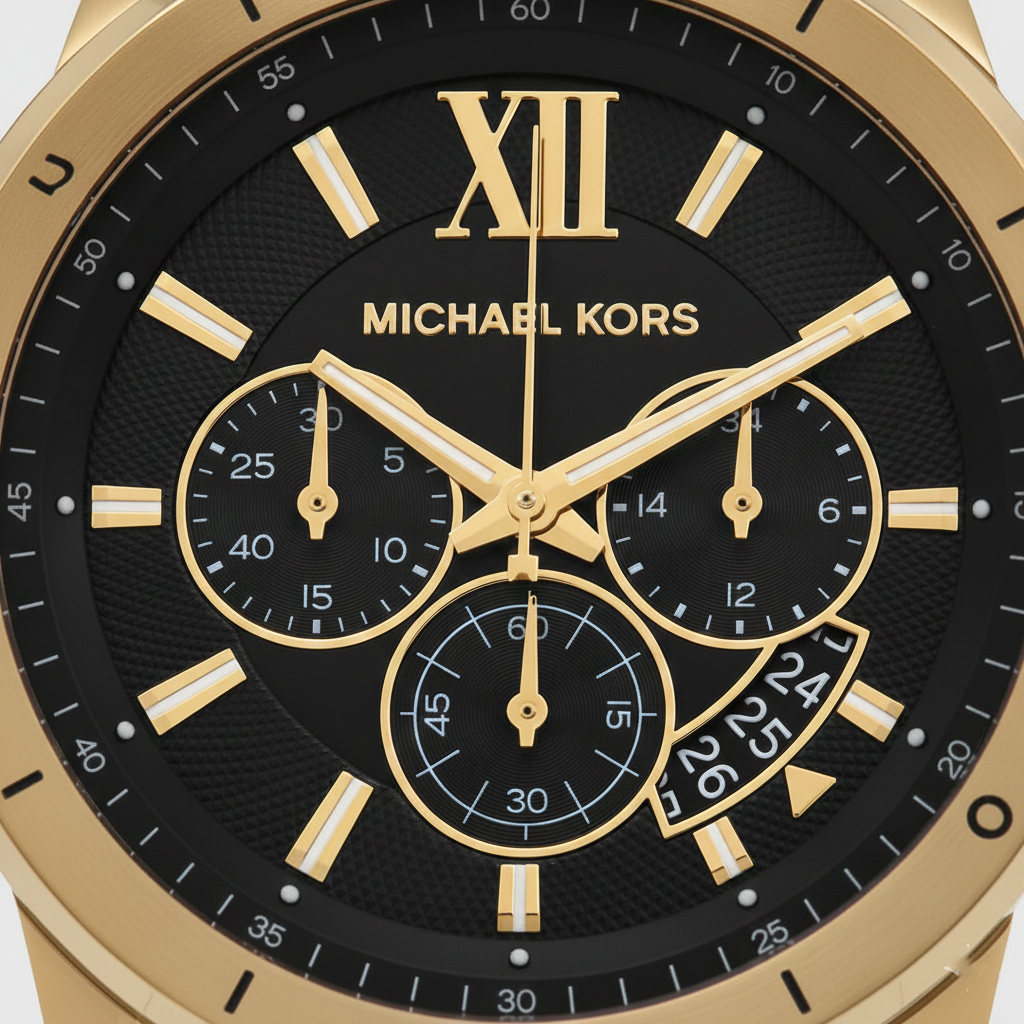 Michael Kors Brecken MK8867 45mm Men's Chronograph Watch – Black & Gold Stainless Steel Mesh Bracelet