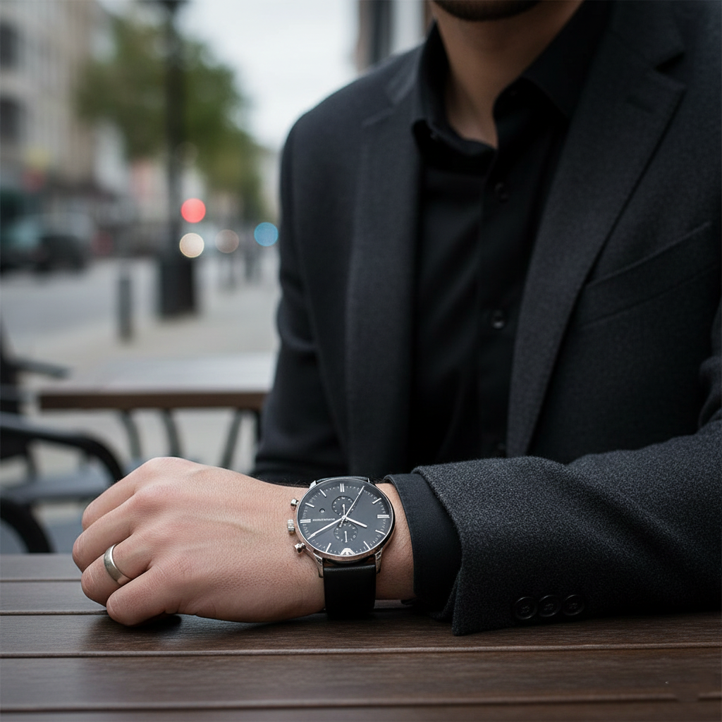 Emporio Armani Gianni AR0397 43mm Men's Chronograph Watch – Black & Black Genuine Leather Strap