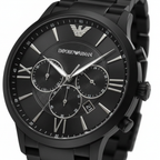 Emporio Armani Giovanni AR11349 43mm Men's Chronograph Watch – Black & Silver-Tone Stainless Steel Bracelet
