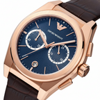 Emporio Armani Federico AR11563 42mm Men's Chronograph Watch – Blue Sunray & Rose Gold Genuine Leather Strap