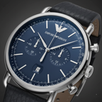 Emporio Armani Aviator AR11105 43mm Men's Chronograph Watch – Blue & Blue Genuine Leather Strap