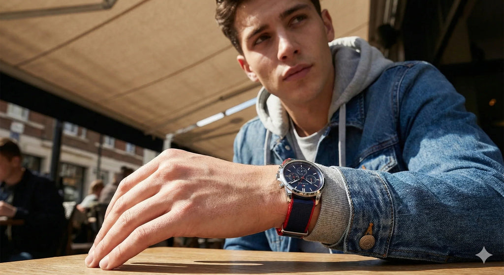Tommy Hilfiger Signature 1792124 Men's Chronograph Watch – Blue & Navy-Red Textile Strap