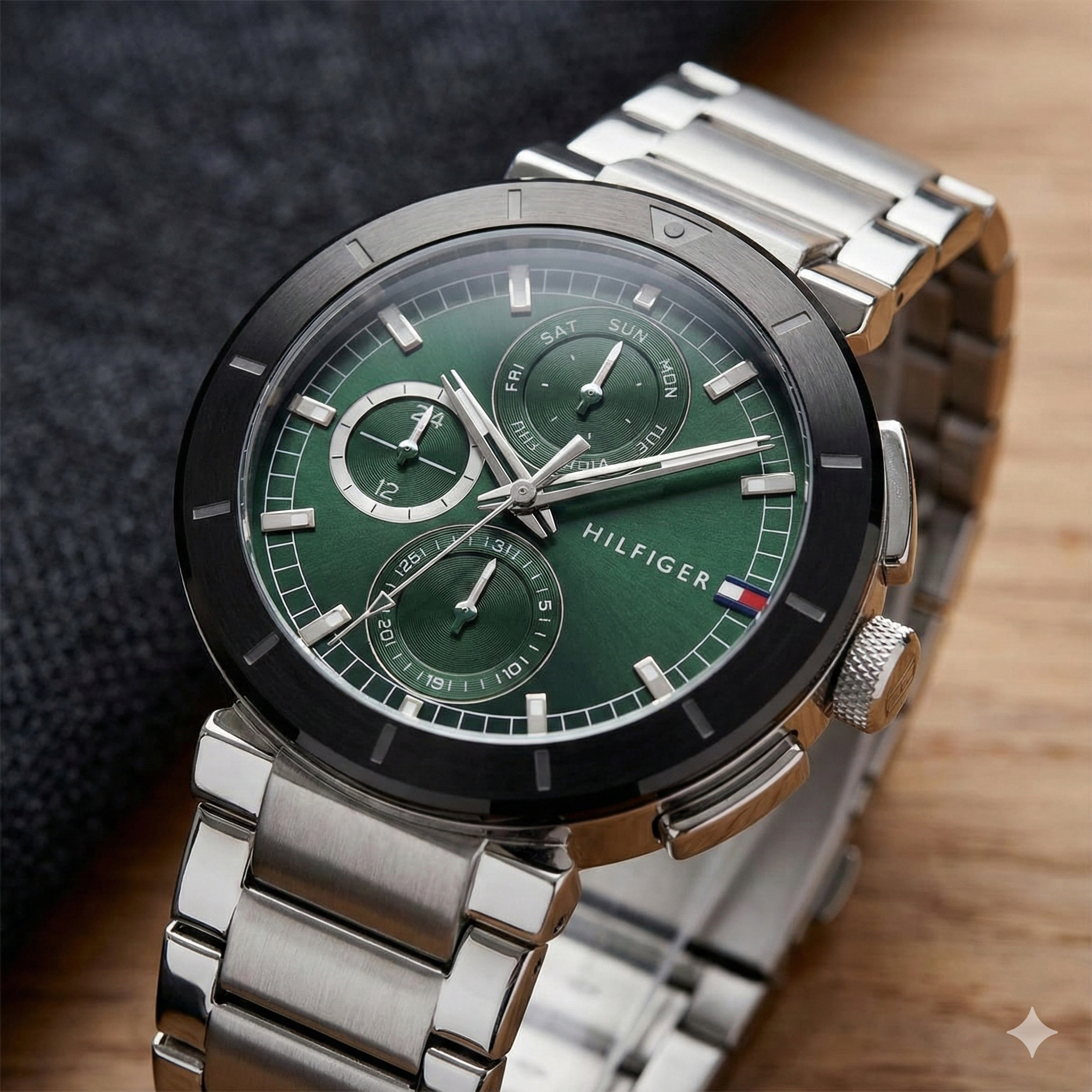 Tommy Hilfiger Signature 1710509 Men's Multi-Function Watch – Green & Silver Stainless Steel Bracelet