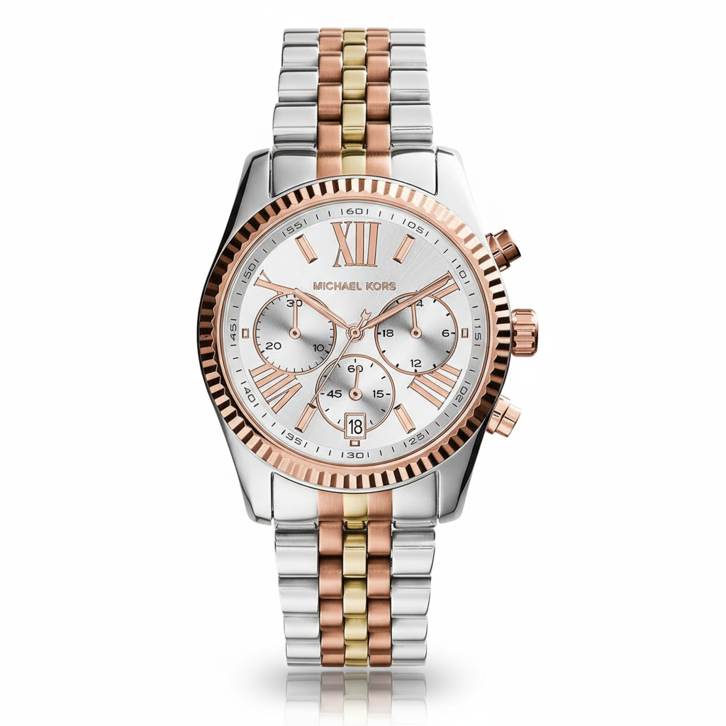Michael Kors Lexington MK5735 38mm Women's Chronograph Watch – Signature with Silver Stainless Steel Bracelet