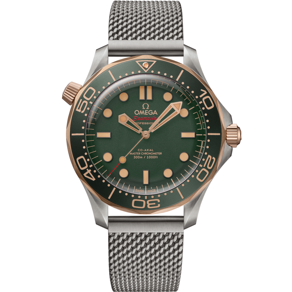 Omega Seamaster “007 Edition” Master Quality Watch – Green Dial, Green Bezel & Rose Gold-Tone Accents