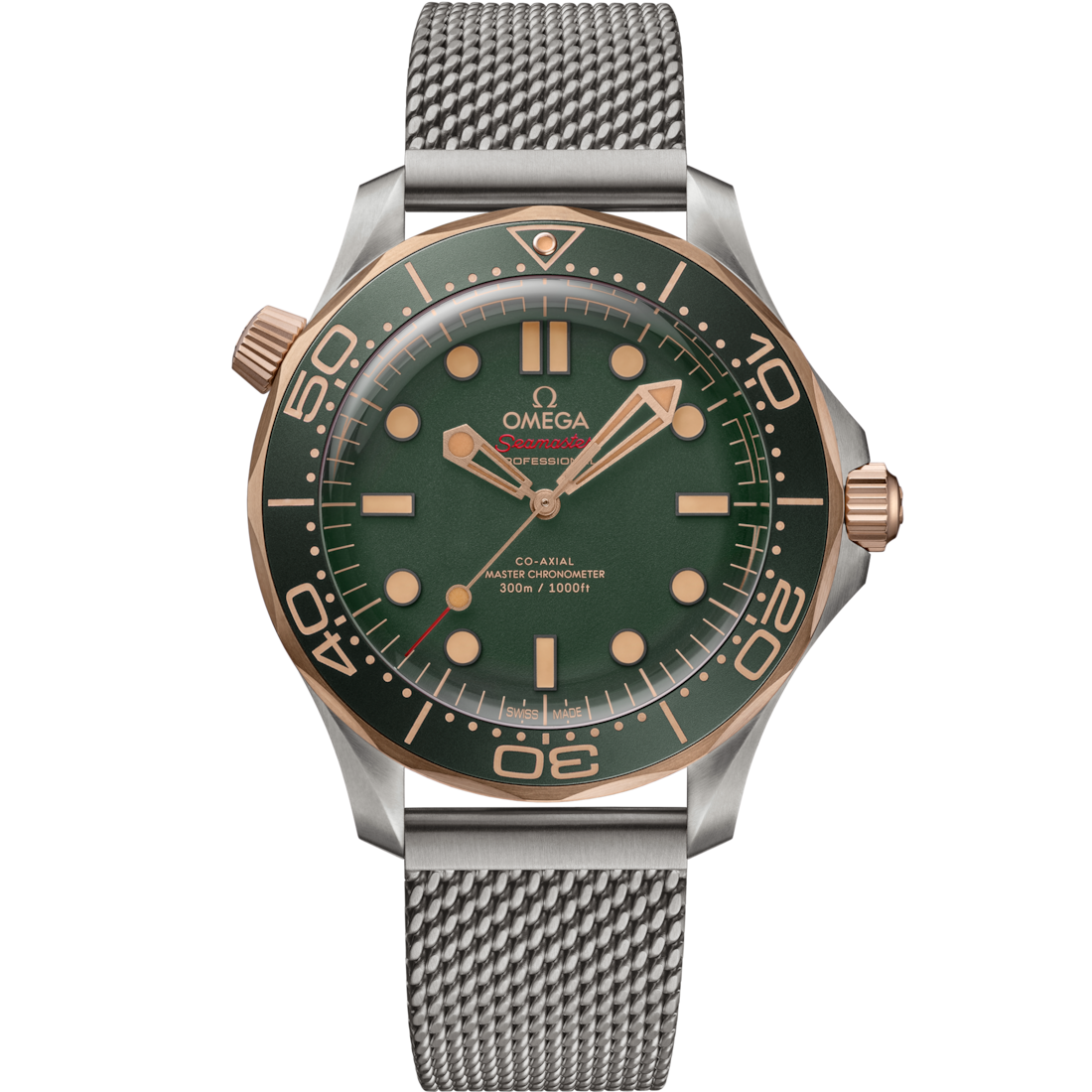 Omega Seamaster “007 Edition” Master Quality Watch – Green Dial, Green Bezel & Rose Gold-Tone Accents