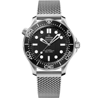 Omega Seamaster “007 Edition” Master Quality Watch – Black Dial, Black Bezel & Stainless Steel Mesh Bracelet