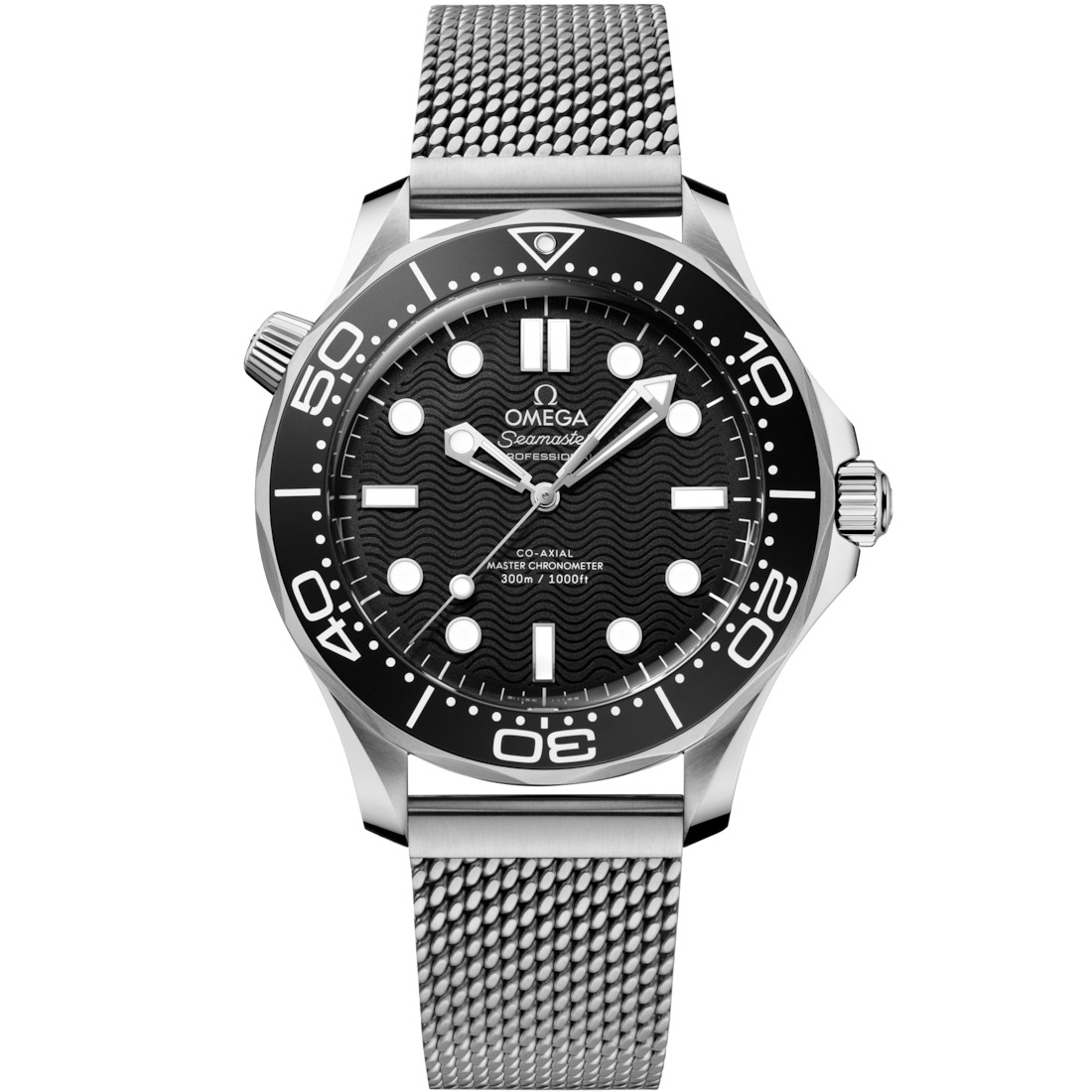 Omega Seamaster “007 Edition” Master Quality Watch – Black Dial, Black Bezel & Stainless Steel Mesh Bracelet