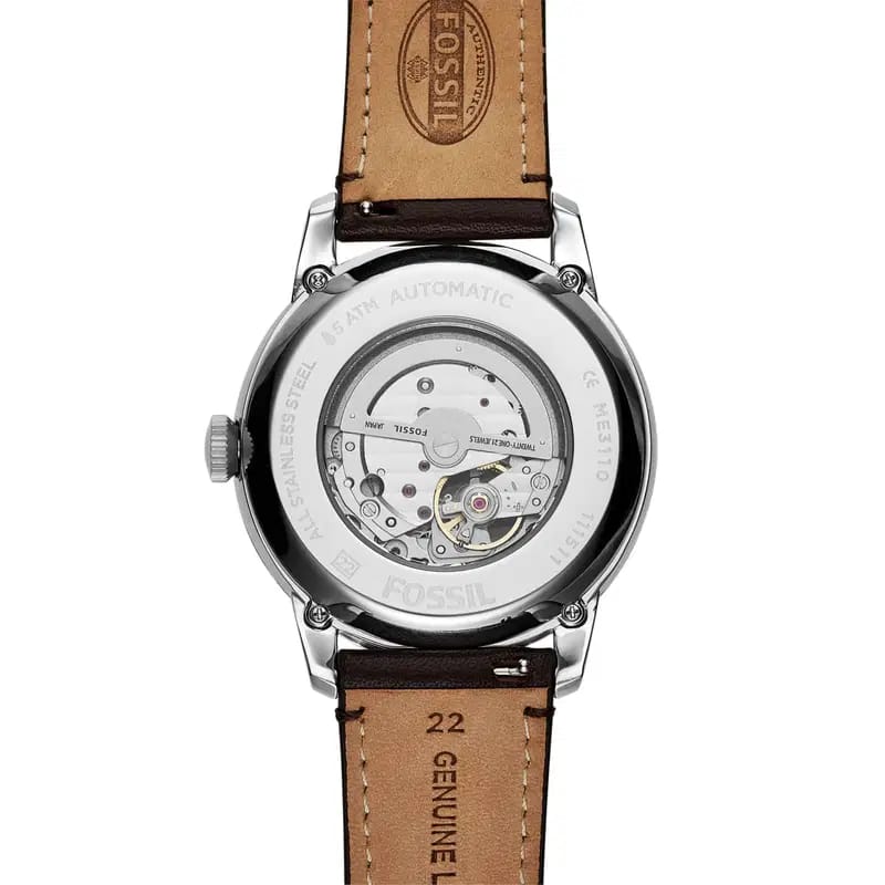 Fossil Townsman ME3110 50mm Men’s Automatic Watch – Dark Blue Skeleton Dial & Brown Genuine Leather Strap
