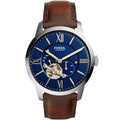 Fossil Townsman ME3110 50mm Men’s Automatic Watch – Dark Blue Skeleton Dial & Brown Genuine Leather Strap