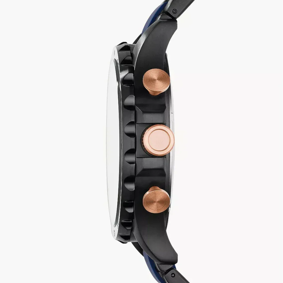 Fossil Nate JR1494 50mm Men’s Chronograph Watch – Blue Dial & Black and Blue-tone Stainless Steel Bracelet