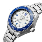 Omega Seamaster Planet Ocean Ultra Deep 43.5mm Master Quality Watch – White Dial, Blue Bezel & Stainless Steel Bracelet