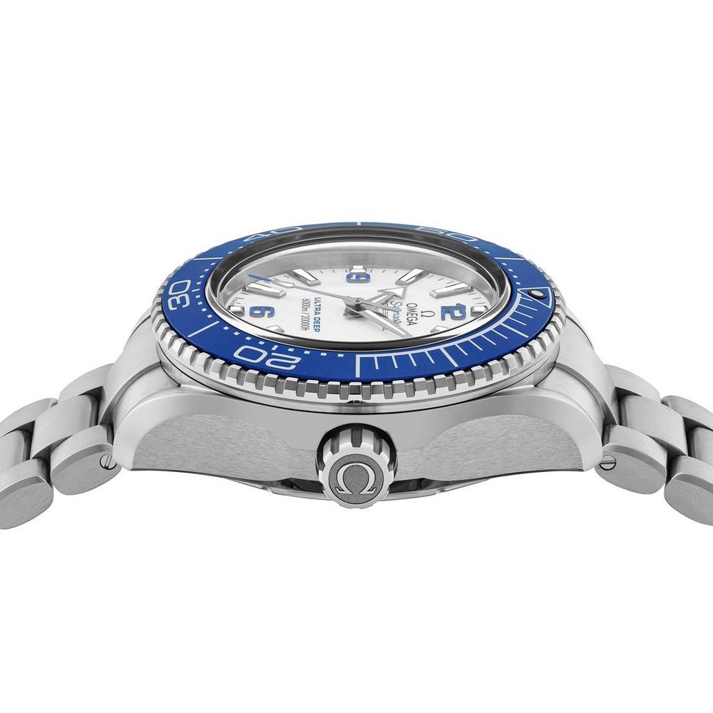 Omega Seamaster Planet Ocean Ultra Deep 43.5mm Master Quality Watch – White Dial, Blue Bezel & Stainless Steel Bracelet