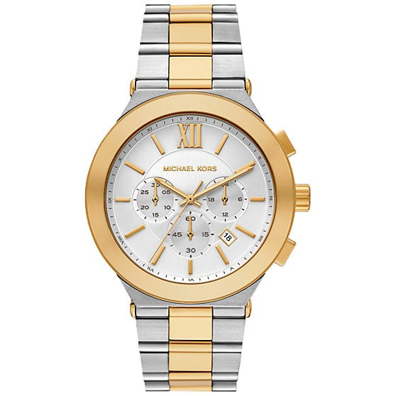 Michael Kors Billie MK9221 44mm Men's Chronograph Watch – White & Gold-Tone Stainless Steel Bracelet