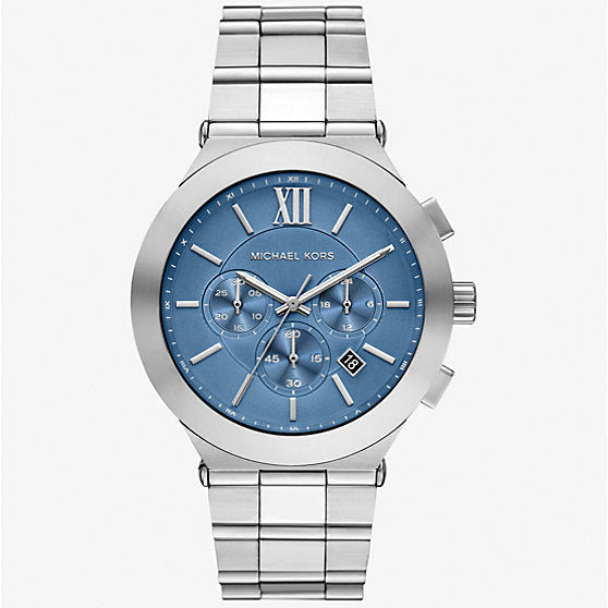 Michael Kors Billie MK9222 44mm Men's Chronograph Watch – Blue & Silver-Tone Stainless Steel Bracelet