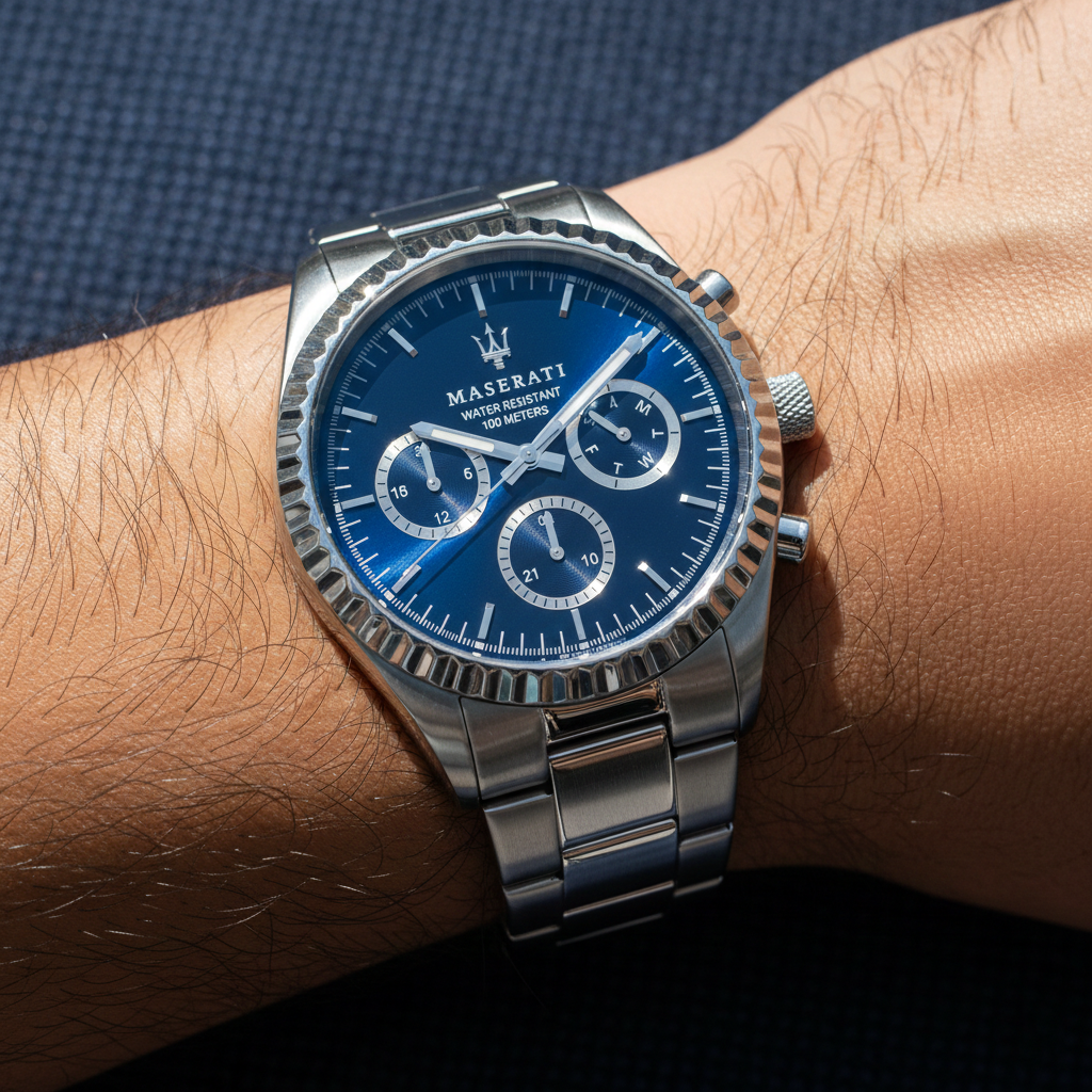 Maserati Competizione R8853100022 43mm Men’s Quartz Watch – Blue Sunray Dial & Silver Stainless Steel Bracelet