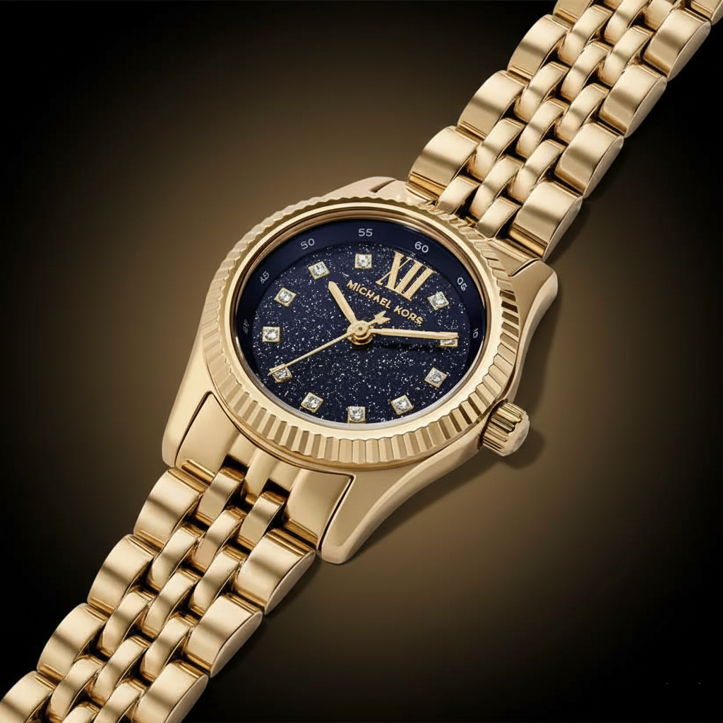 Michael Kors Lexington MK4802 26mm Women's Quartz Watch – Blue with Gold Stainless Steel Bracelet