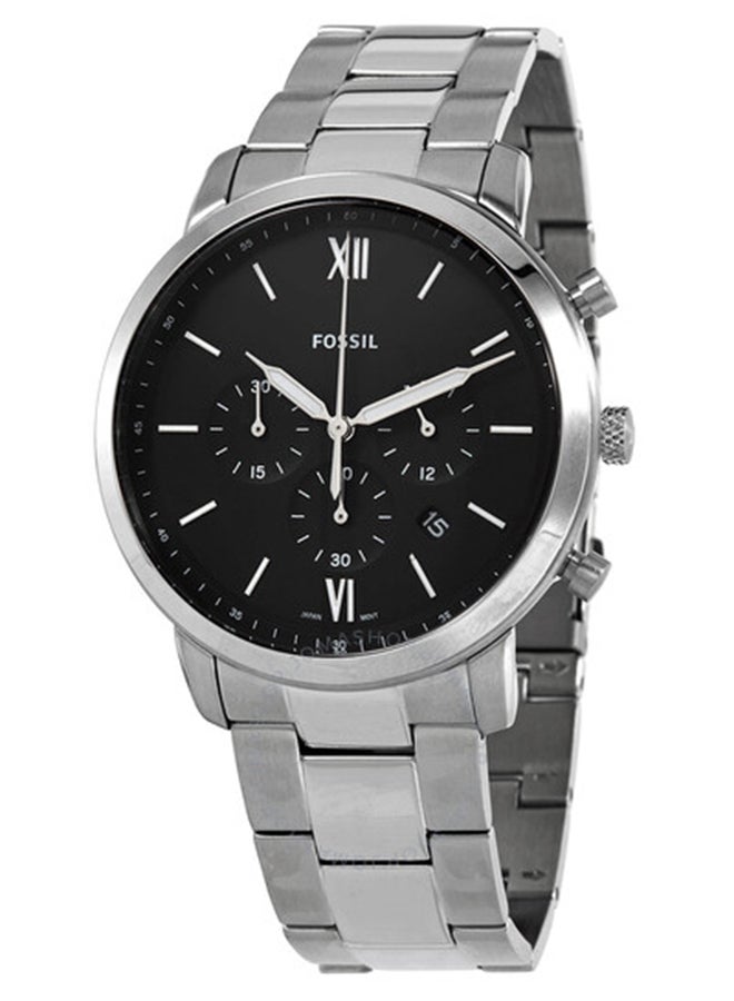 Fossil Neutra FS5384 44mm Men’s Chronograph Watch – Black Dial & Silver-tone Stainless Steel Bracelet