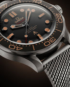Omega Seamaster “007 Edition” Master Quality Watch – Black Dial, Bronze Gold-Tone Bezel & Stainless Steel Mesh Bracelet