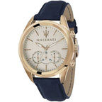 Maserati Traguardo R8871612016 45mm Men’s Chronograph Watch – Ivory / Beige Dial & Blue Leather Strap