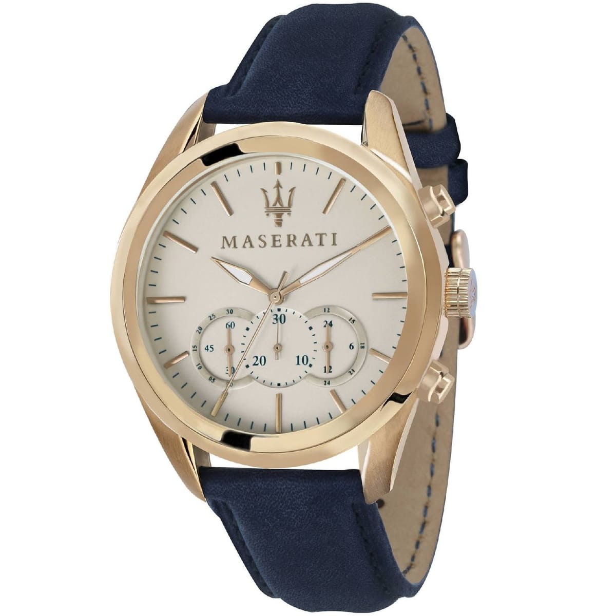 Maserati Traguardo R8871612016 45mm Men’s Chronograph Watch – Ivory / Beige Dial & Blue Leather Strap