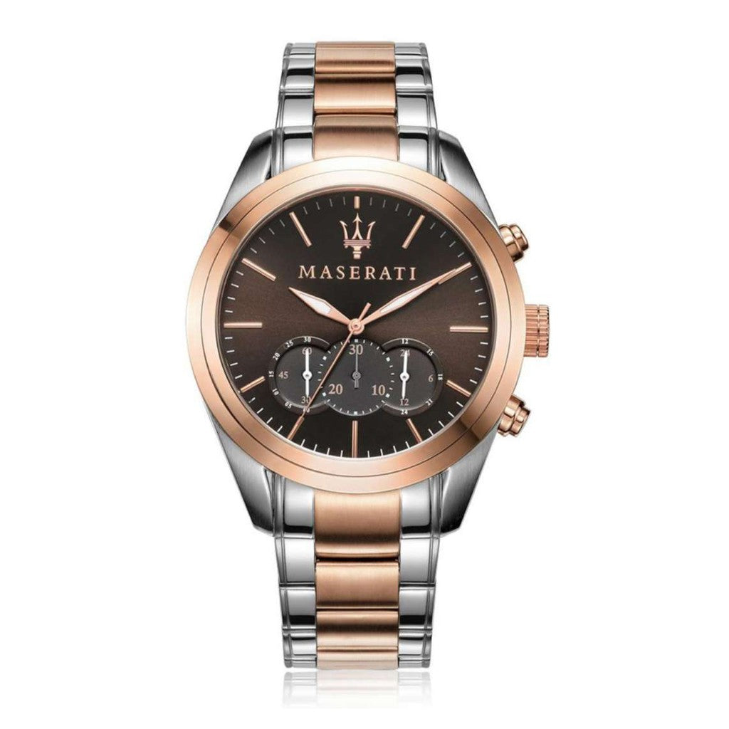 Maserati Traguardo R8873612003 45mm Men’s Chronograph Watch – Brown Sunray Dial & Two-Tone Link Bracelet
