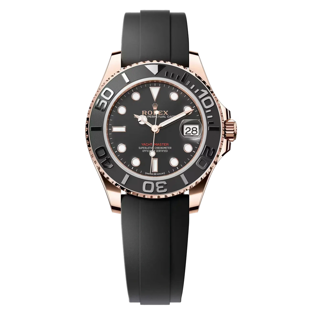 Rolex Yacht-Master II Master Quality Watch – Rose Gold-Tone Case, Black Dial & Oysterflex Rubber Strap