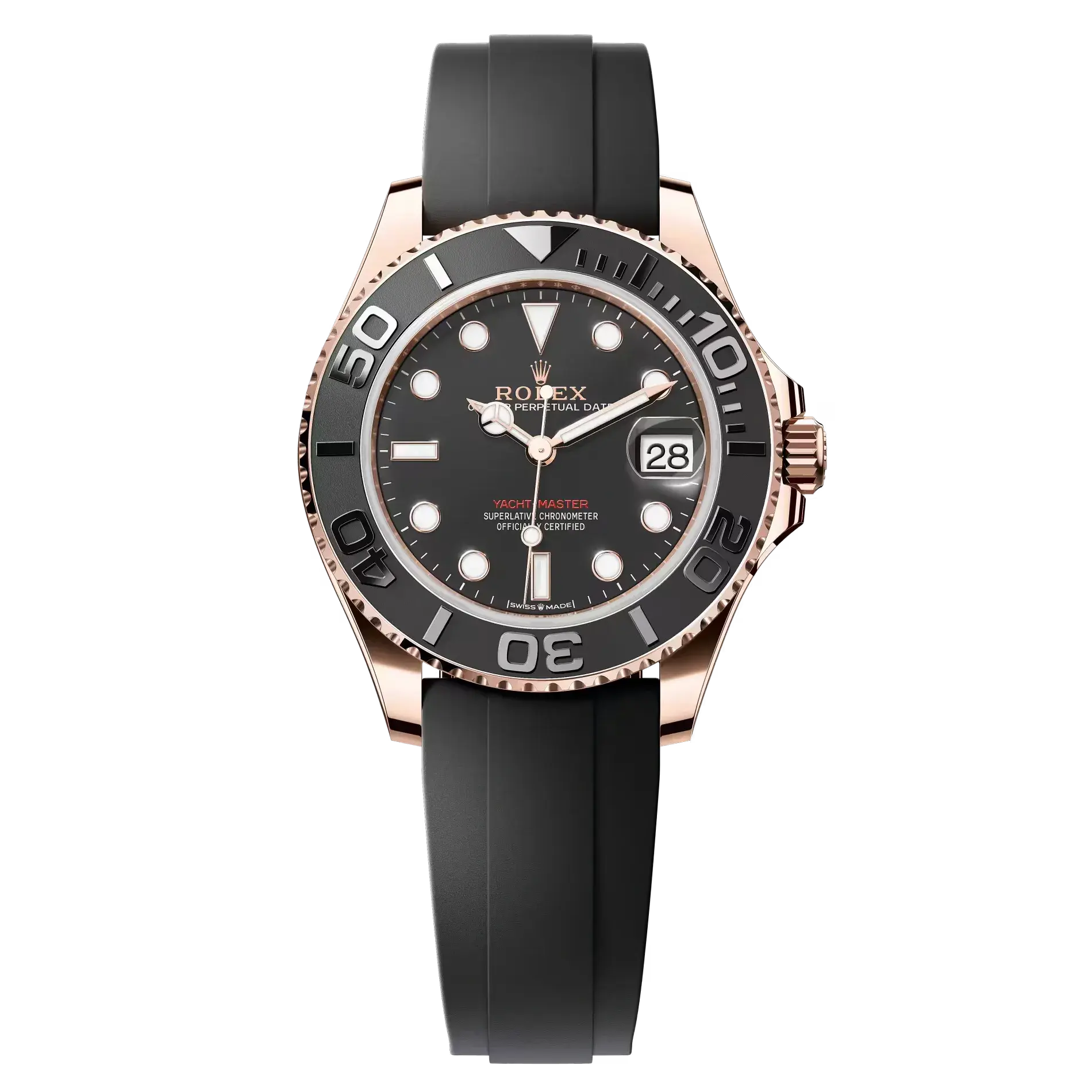 Rolex Yacht-Master II Master Quality Watch – Rose Gold-Tone Case, Black Dial & Oysterflex Rubber Strap