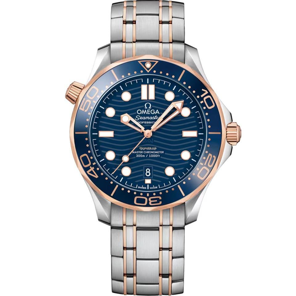 Omega Seamaster Diver 300M Master Quality Watch – Blue Dial, Rose Gold-Tone Bezel & Rose Two-Tone Stainless Steel Bracelet