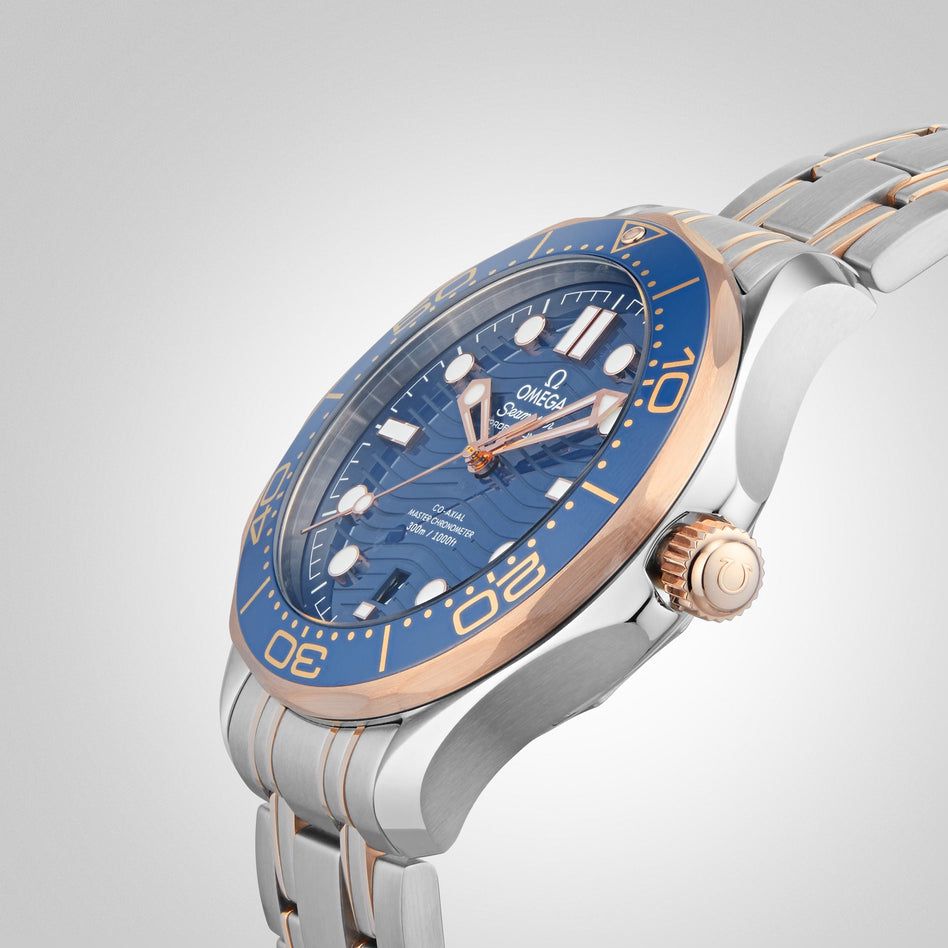 Omega Seamaster Diver 300M Master Quality Watch – Blue Dial, Rose Gold-Tone Bezel & Rose Two-Tone Stainless Steel Bracelet