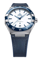 Omega Constellation 41mm Master Quality Watch – White Dial, Blue Ceramic Bezel & Blue Leather Strap