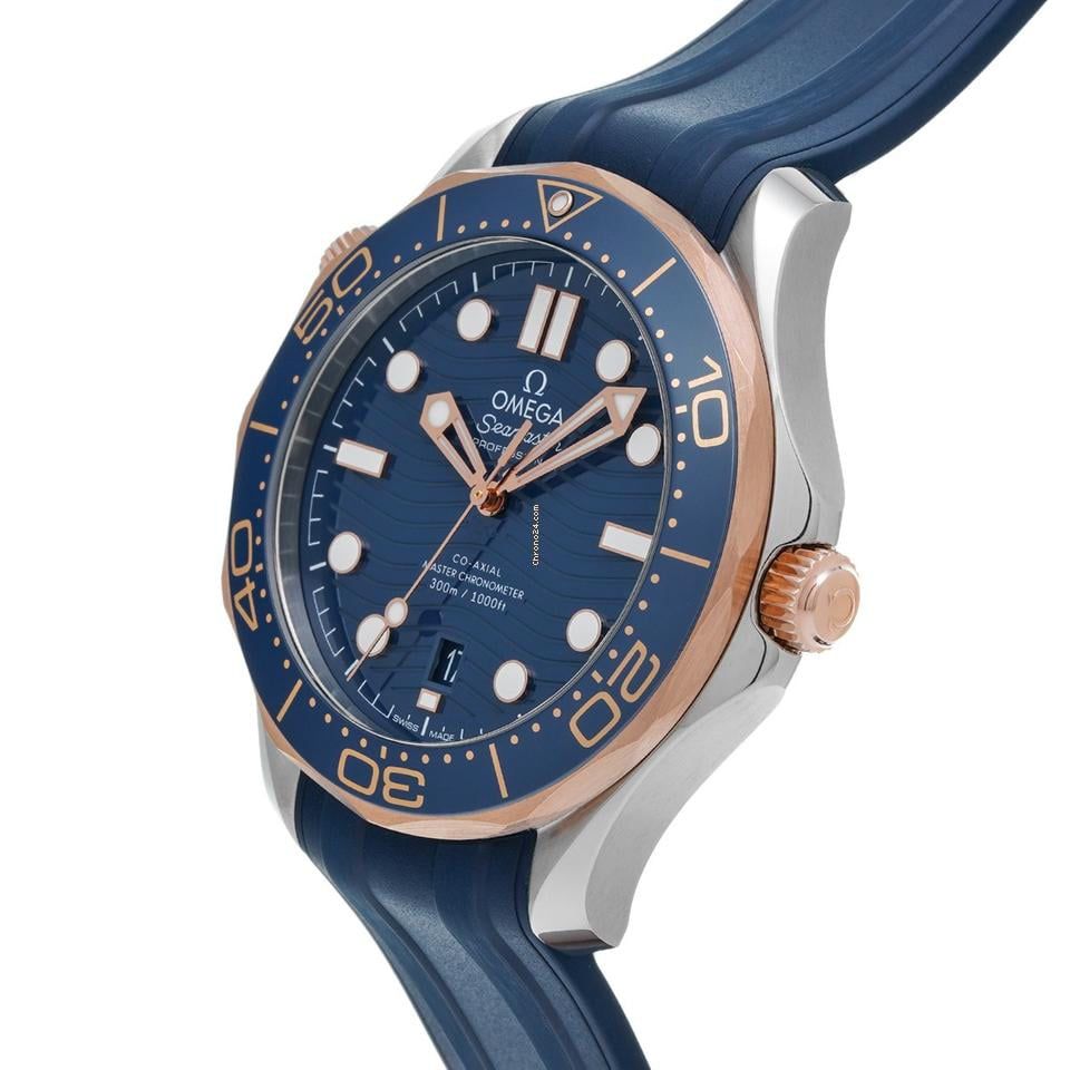Omega Seamaster Diver 300M 42mm Master Quality Watch – Blue Dial, Rose Gold-Tone Bezel & Blue Rubber Strap